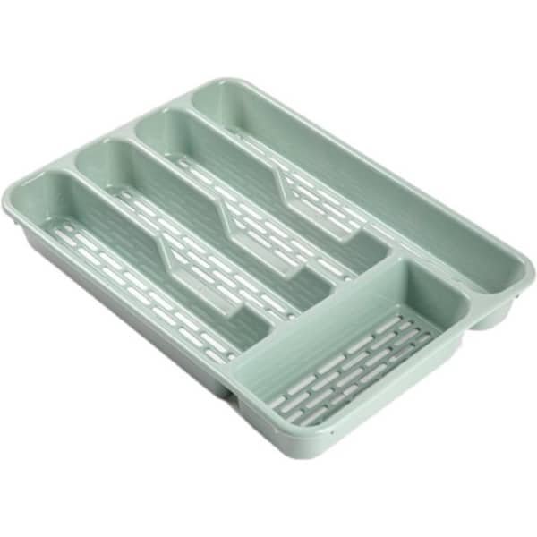 Plasticforte Bestekbak - 2x stuks - bestekhouder - 5 vaks - groen - 33 x 24 x 4 cm - Kunststof - Keuken opberg accessoires