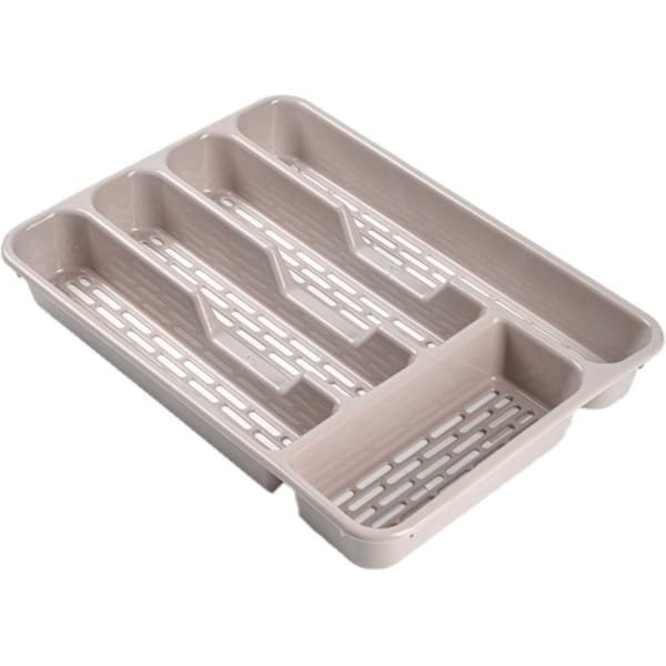 Plasticforte Bestekbak - 2x stuks - bestekhouder - 5 vaks - taupe - 33 x 24 x 4 cm - Kunststof - Keuken opberg accessoires