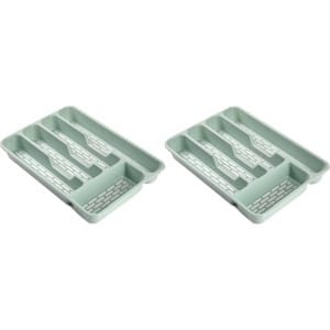 Plasticforte Bestekbak - bestekhouder - 5 vaks - groen - 33 x 24 x 4 cm - Kunststof - Keuken opberg accessoires