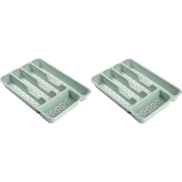 Plasticforte Bestekbak - bestekhouder - 5 vaks - groen - 33 x 24 x 4 cm - Kunststof - Keuken opberg accessoires