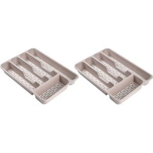 Plasticforte Bestekbak - bestekhouder - 5 vaks - taupe - 33 x 24 x 4 cm - Kunststof - Keuken opberg accessoires