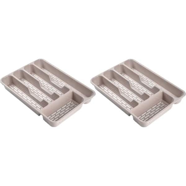 Plasticforte Bestekbak - bestekhouder - 5 vaks - taupe - 33 x 24 x 4 cm - Kunststof - Keuken opberg accessoires