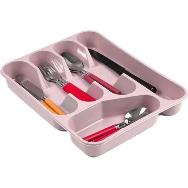 Plasticforte bestekbak - bestekhouders - 2x stuks - 5 vaks - roze - 27 x 34 x 5 cm - keuken opberg accessoires - ladeverdelers