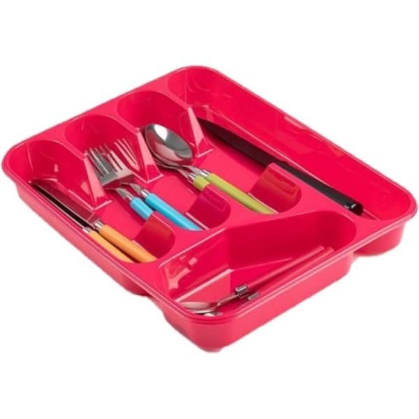 Plasticforte bestekbak - bestekhouders - 2x stuks - 5 vaks - roze - 27 x 34 x 5 cm - keuken opberg accessoires - ladeverdelers
