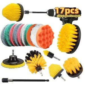PolkaHome 17-delige Boorborstel Set - Elektrische Schrobborstels & Polijstpads met Verlengstuk - Voor Auto, Badkamer, Keuken, Tegels, Douche, Vloeren, Velgen & Meer - Herbruikbare Opzetstukken