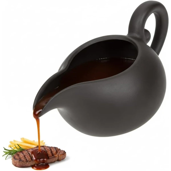 Porcelain sauskom - sauskan - serveerschalen - vetafscheider - roestvrij - BBQ accessoires - keuken benodigdheden