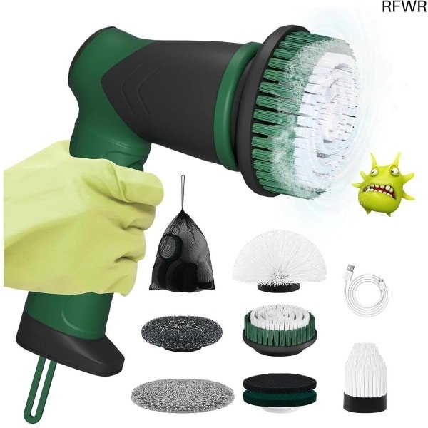 RFWR® Draadloze elektrische schoonmaakborstel met verwisselbare borstelkoppen voor keuken, badkamer en auto