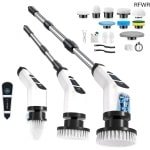 RFWR® Elektrische Reinigingsborstel met 10 Verwisselbare Borstels en Verstelbare Handgreep voor Badkamer, Keuken, Auto en Vloer