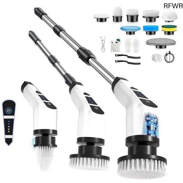 RFWR® Elektrische Reinigingsborstel met 10 Verwisselbare Borstels en Verstelbare Handgreep voor Badkamer, Keuken, Auto en Vloer