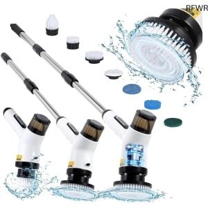 RFWR® Elektrische Reinigingsborstel met 7 Verwisselbare Borstelkoppen en Verstelbare Verlengstang voor Badkamer, Keuken en Auto
