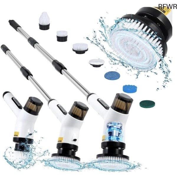 RFWR® Elektrische Reinigingsborstel met 7 Verwisselbare Borstelkoppen en Verstelbare Verlengstang voor Badkamer, Keuken en Auto