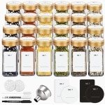 Set van 24 vierkante glazen kruidenpotjes 120 ml - luchtdichte kruidenpotjes met bamboe deksel, labels, trechter en shaker deksel - kruiden opslag set keuken organisatie en BBQ accessoires