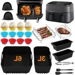 Set van 28 Accessoires voor Airfryer, Inclusief Siliconen Mallen, Grillrooster en Bakvormen, Geschikt voor 6L en 3L Modellen, Keuken Essentials voor Gezond Koken