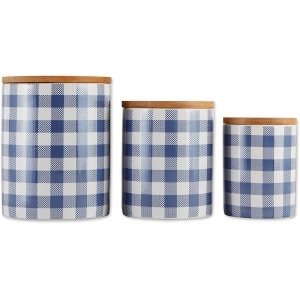 Set van 3 Keramische Keuken Accessoires met Bamboe Deksel - Blauw