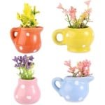 Set van 4 Mini Magnetische Vazen voor de Koelkast, Schattige Keramische Bloemenvazen voor Kleine Planten, Praktische Accessoires voor Thuis, Kantoor en Keuken Decoratie