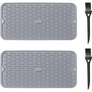 Silicone Dewatering Pads - 2 Stuks - en 2 Schoonmaakborstels - Plate Drainage Pad - Multifunctionele Isolatie Pads voor Potten - Keuken Accessoires