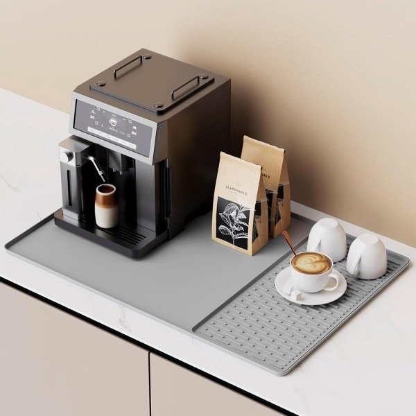Silicone Koffiemachine Mat - Koffiemat met Stand Up Randen voor Keuken Counters - Hittebestendige Koffie Shop Accessoires voor Onder Koffiemachine Espresso Machine - Drip Rack (Grijs, 40x60cm)