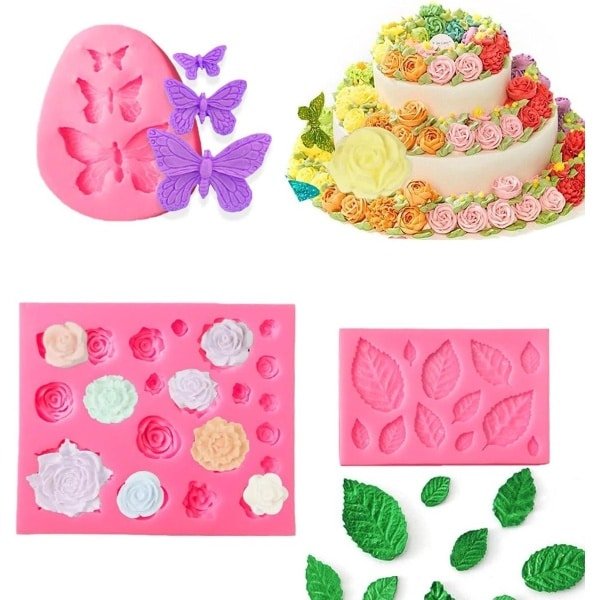Siliconen bakvormset - 36 cavities - rozenbloemen, vlinders, bladeren - taartdecoratie - chocolade en glazuur - keuken accessoires - bakgerei