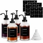 Siroop Dispenser Set 4 Stuks 500ml Glazen Siroopfles met Pomp - Lekvrij & Herbruikbaar - Inclusief 36 Labels & Trechter - Koffiebar Accessoire Honingdispenser Saus Dispenser Keuken Organizer
