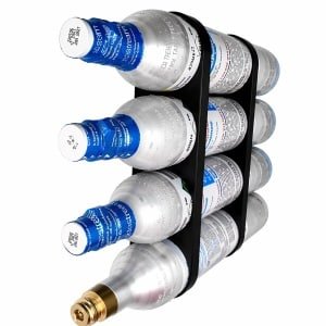 Sodastream CO2 Cilinder Houder Voor 4 Flessen - Wandhouder Gascilinders Keuken Kast Organizer - Ruimtebesparende Opberg Oplossing Voor Sodastream Accessoires - Stevige Montage Beugel Cilinderhouder - Zwart
