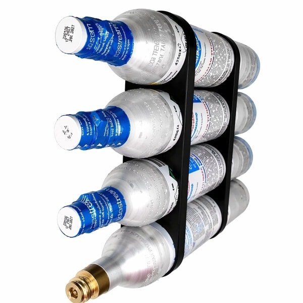 Sodastream CO2 Cilinder Houder Voor 4 Flessen - Wandhouder Gascilinders Keuken Kast Organizer - Ruimtebesparende Opberg Oplossing Voor Sodastream Accessoires - Stevige Montage Beugel Cilinderhouder - Zwart