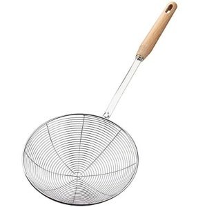 Spinnenzeef met Houten Handvat en Roestvrij Stalen Skimmerlepel - 18 cm Keuken Accessoire