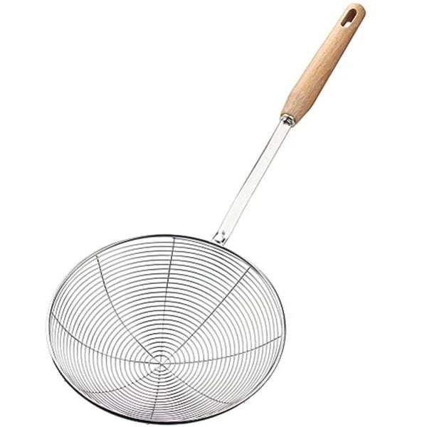 Spinnenzeef met Houten Handvat en Roestvrij Stalen Skimmerlepel - 18 cm Keuken Accessoire