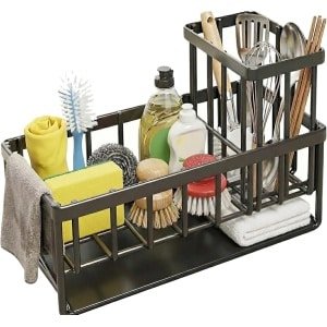 Spoelbak Organizer - Keuken Accessoire - Keuken Opbergen - Stabiel Koolstofstaal - 24 x 14 x 5 cm - Zwart