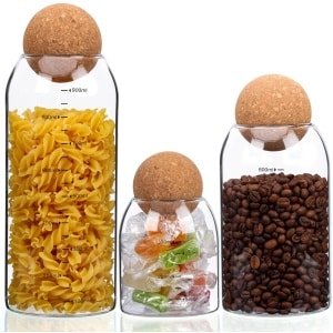 Store_9 - Glazen voorraadpotten - Voorraadpot set - Keuken accessoires - 3x glazen potten met kurken deksels - Perfect voor kruiden en suiker - Ele...