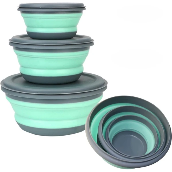 TOVBMUP Opvouwbare kommen - 3-pack - Draagbaar siliconen bestek - Kampeeruitrusting - Rond - Fruitsalade kampeerbestek - Geschikt voor kamperen, wandelen, keuken, school - Accessoires en gadgets voor kamperen in de buitenlucht