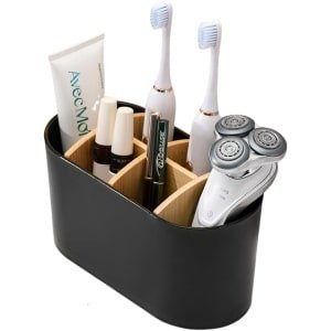 Toothbrush Houder - Elektrische Tandenborstel Houder - Multifunctionele Bamboe Pot voor Kantoor Woonkamer Keuken (Zwart)