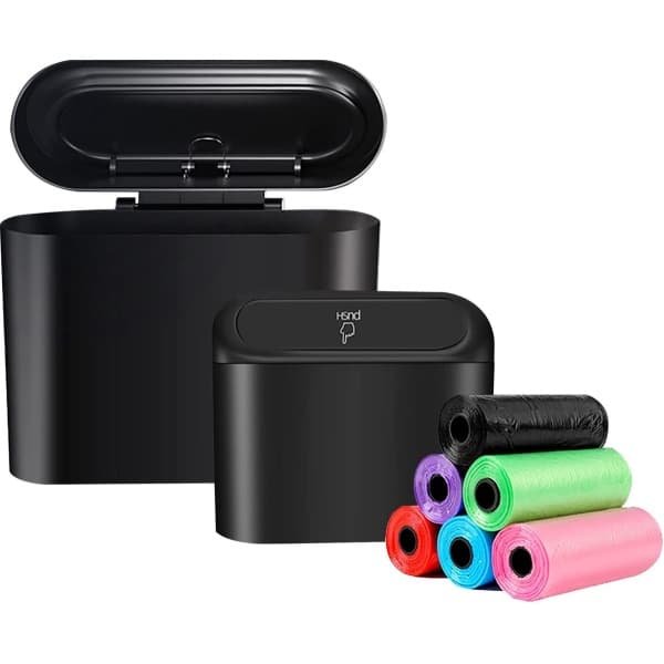 Trash Bin Car Organizer Auto Accessoires, hangende auto-organizer met 90 auto-vuilniszakken voor auto, huis, kantoor, keuken (zwart 16 x 14 x 7 cm)