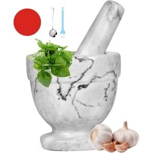Unyqoos® Marmeren vijzel- en stamperset met accessoires voor veelzijdig gebruik in de keuken