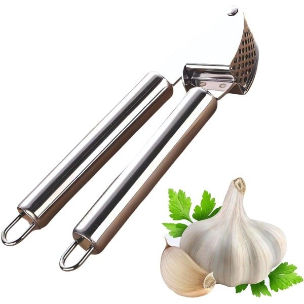 Unyqoos® Roestvrijstalen knoflookpers met ergonomische greep en accessoires voor de keuken