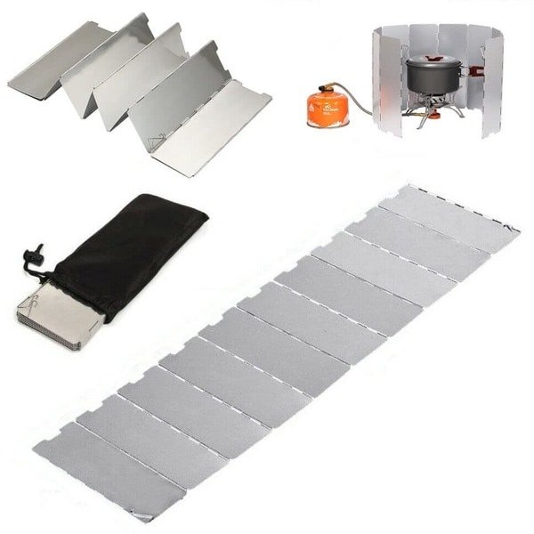 VT Goods - Aluminiumlegering Platen - Inklapbaar Windscherm - Zilver - Gasfornuis Camping - Outdoor Keuken Accessoire - Geschikt voor Kamperen - 10 ..