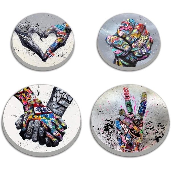 Walarky Graffiti Ronde Metalen Kookplaat Covers 4-Stuk Kachel Plaat Kookplaat Covers Voor Elektrische Fornuizen Top Brander Gas Range Oven Protector Keuken Accessoires Keuken Accessoires Moderne