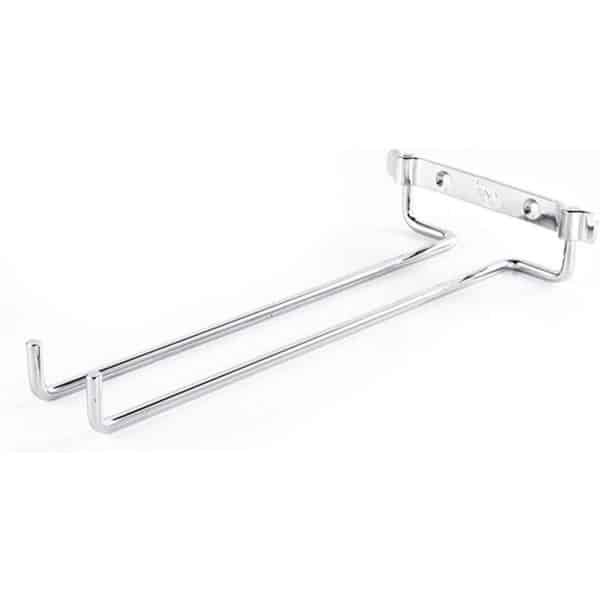 Wandgemonteerde wijnkopjeshouder van chroom, enkele rij, ideaal voor keuken en thuisbar, stijlvolle decoratie voor glazen en accessoires