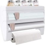 Wandrolhouder met Foliesnijder en Opbergruimte voor Specerijen - Praktische Keukenrolhouder in Wit - Handige Keuken Accessoire