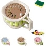 Waskom Zeefmand - Keuken Accessoire - Fruit Groente Wassen - 2-in-1 Afvoer Mand - Compact Formaat - Blauw