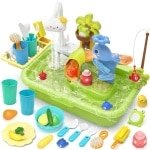 Watertafel speelgoed - Speelkeuken met stromend water en elektrische kraan - Drijvend badspeelgoed en rollenspel voor peuters - Keuken aanrechtje voor jongens en meisjes - Groen