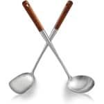 Wok Spatula Set 43cm - RVS Wok Gereedschap met Houten Handgreep - Hittebestendig Metalen Spatel en Lepel - Hoge Kwaliteit Keuken Kookgerei Sets - Wok Accessoires