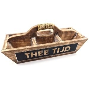Woodart Houten Theebak met Handvat - Natural - 28x12 cm - Thee Organizer - Thee Opbergbox - Keuken Accessoire