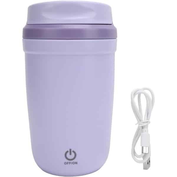 Zelfroerende mok, 350 ml/12 oz, oplaadbare roestvrijstalen elektrische koffiemok, geschikt voor melk, cacao, kantoor, keuken, reizen, enz. - Paars