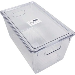 Ziva Refrigerator Organizer Bin C2 met Deksel - Koelkast Opbergbak - 257x155x135mm Afmetingen - Voedsel Opbergbox met Deksel - Keuken Organisatie Accessoire - Transparante Gestructureerde Opslagoplossing voor Efficiënte Koelkastorganisatie
