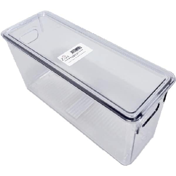 Ziva Refrigerator Organizer Bin C4 met Deksel - Koelkast Opbergbak - 268x95x133mm Afmetingen - Voedsel Opbergbox met Deksel - Keuken Organisatie Accessoire - Transparante Gestructureerde Opslagoplossing voor Efficiënte Koelkastorganisatie