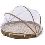 longziming -Fruitmand met Deksel - Voedselkap Mand - Keuken Accessoire - Insectenbescherming - Natuurlijke Uitstraling - Zeegras Materiaal - Duurzaam & Herbruikbaar - 1 Stuk